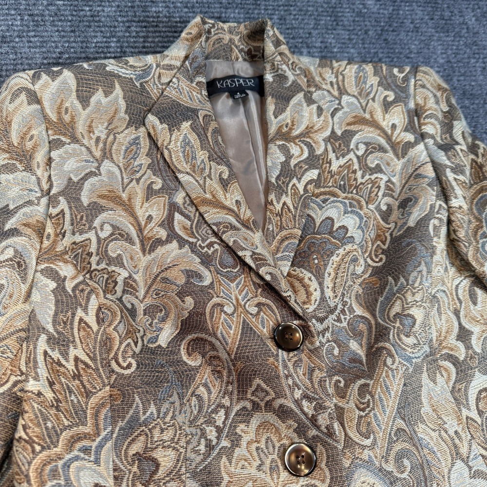 Kasper Blazer‎ Women's Size 4 Brown Beige Floral Print Button Front Career